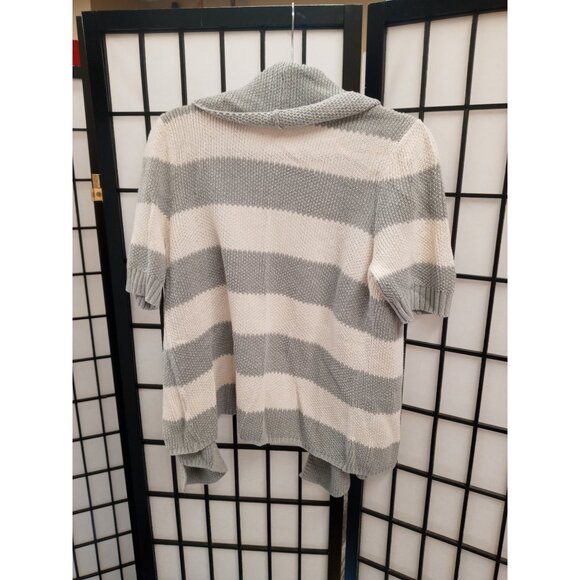 Sonoma Life + Style Gray & White Striped Cardigan Sweater sz L - Picture 2 of 3